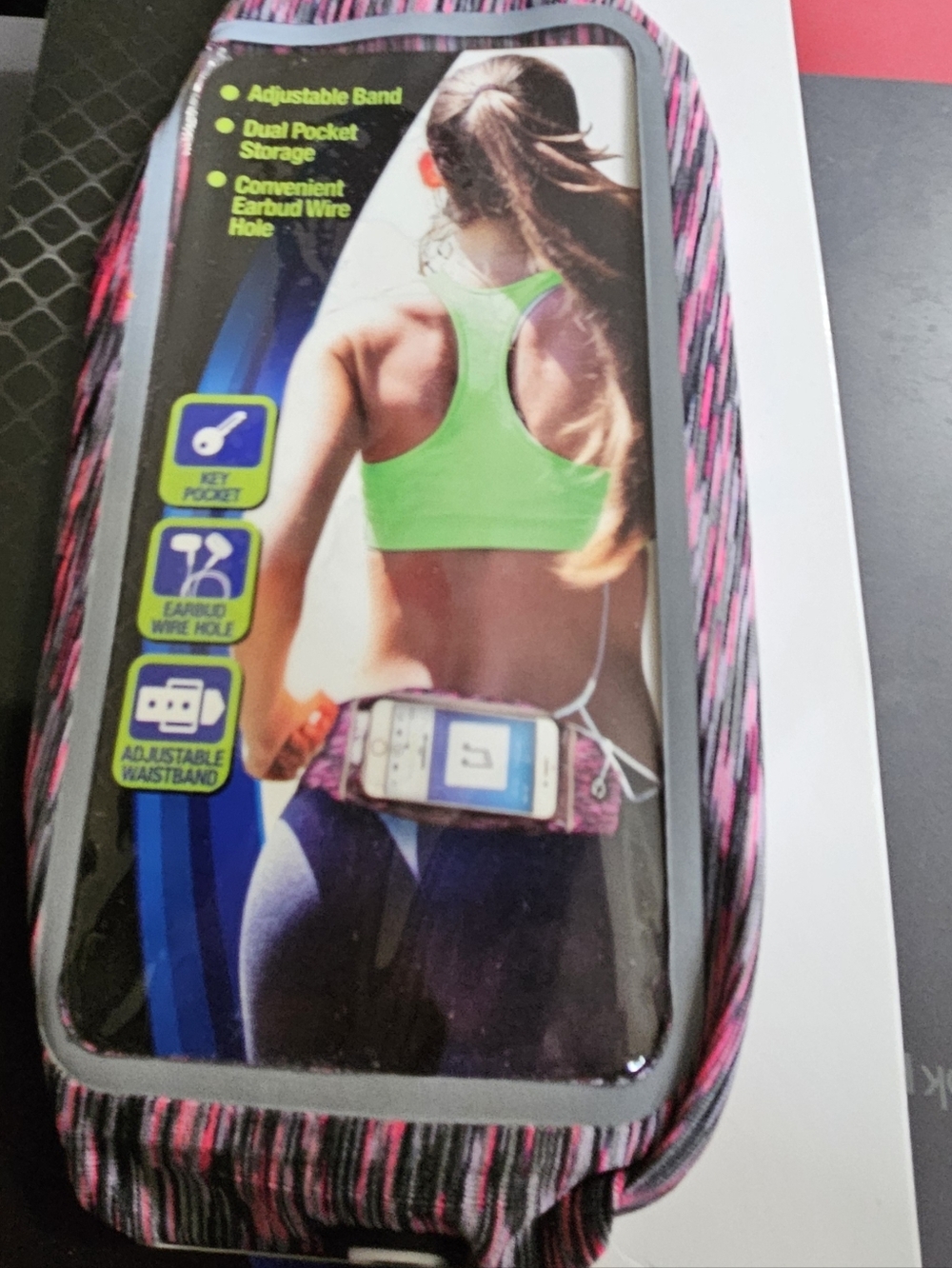Pro Strength Active Pink Waistband Smartphone Holder Key Pocket Earbud Wire Hole